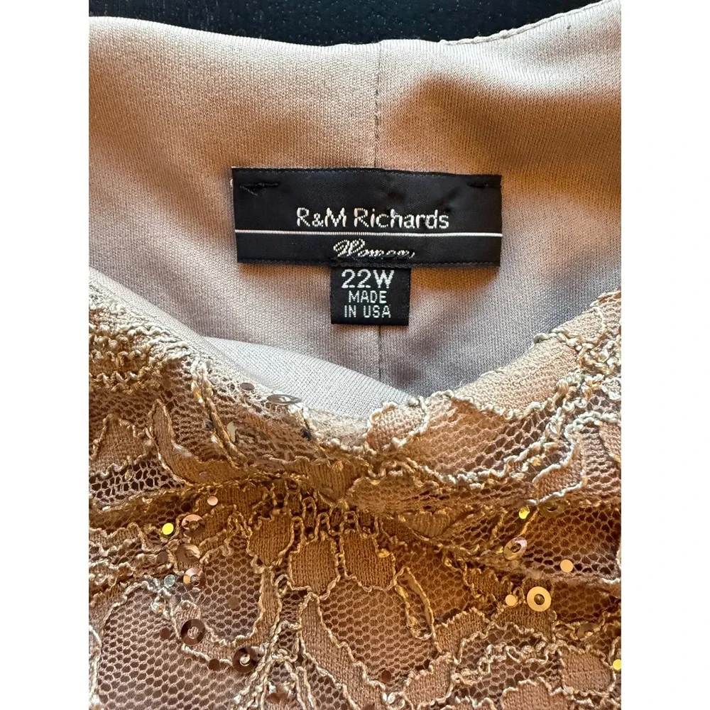 RM Richards Sequin Lace Cocktail Dress Women 22W Mocha Plus-Size Wedding Evening - Picture 3 of 11